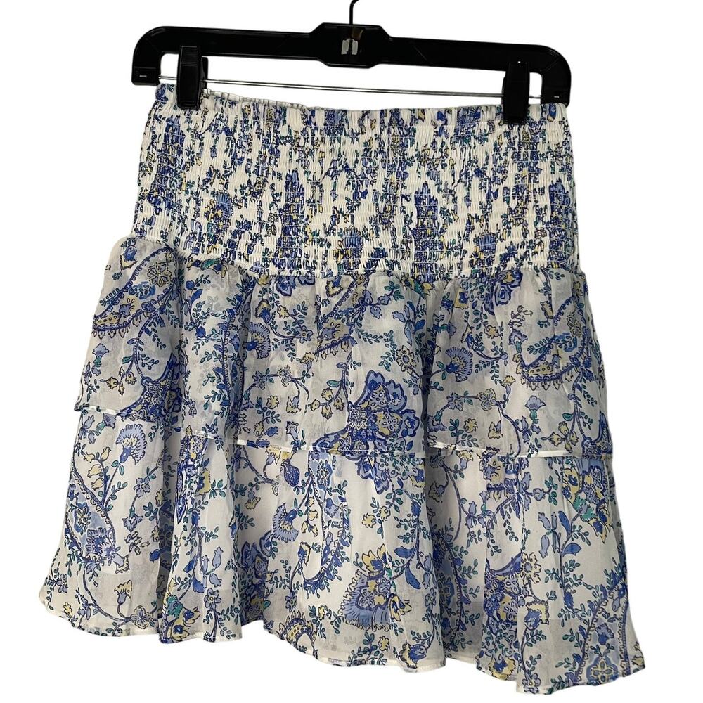 NWOT Milly blue and white ruffled Mini skirt with smocked waistline - 4